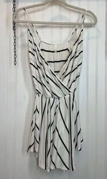 Sage  Romper White & Black Striped Surplice Flared Romper Size S