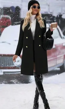 Fall Elegant Black Double-Breasted Coat