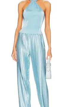 L’IDÉE Le Salon Pant Summer Blue Pleated Satin Pants NWT Size 8
