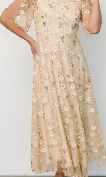 Baltic Born Arabella Embroidered Tulle Maxi Dress: Gold White Floral Event