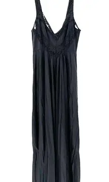 Vintage slip nightgown slip dress black lace detail maxi length size S 70s 80s