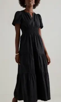 Quince 100% Organic Cotton Black Poplin Tiered Maxi Dress Sz L