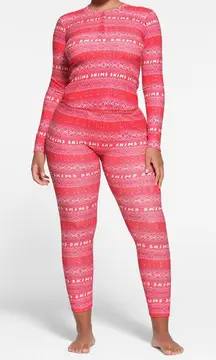 Skims Logo Plush Red Pointelle Lounge Set Henley Top and Pants