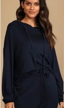 LULU’S Hit The Snooze Navy Blue Oversized Lounge Hoodie