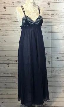 Boutique  Navy & white long crocheted beach maxi dress crossed back size small