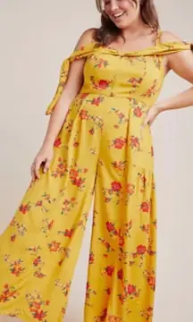 Anthropologie‎ Londonderry Jumpsuit Wide Leg Floral Print Yellow Plus Size 16W