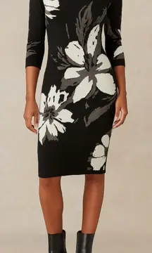 NEW Calvin Klein black floral 3/4 sleeve pullover sz L dress coastal granny trop