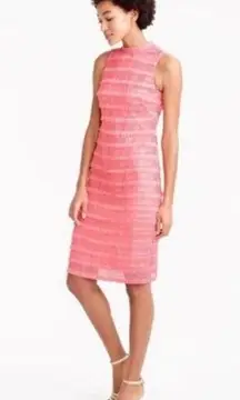 J. Crew Sheath Dress Coral Pink Fringe Corchet Lined Mock Neck Sleeveless sz 4