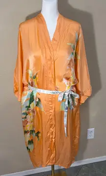 Women’s Floral 100% Silk Kimono Sleeve Robe Approx 22” PtP Comfy Cozy Lounge