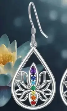 Hypoallergenic Fashion Seven Chakra Lotus Water Drop Earrings Silver Color