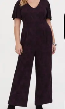 Torrid 2 Plum Floral Lace Print Flutter Sleeve Wide Leg Jumpsuit  2x 18 20 NWT