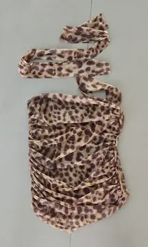 Zara Leopard Print Strapless Top With Scarf Size L