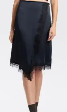 A New Day NWT black split hem slip skirt lace trim size small