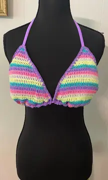 NoBo Crochet Rainbow Triangle String Bikini top Large (11/13) Festival‎ Dopamine