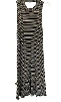 Ginger G Green Black Striped High Neck Jersey Midi Sleeveless Dress Size Medium