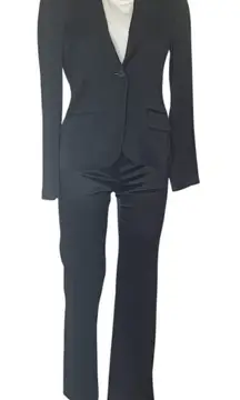 THEORY Black Pantsuit One Button Blazer Satin Finish Flared Womens Size 4
