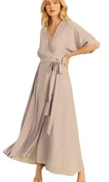 In Loom Neutral Beige Wrap Lined 3 Quarter Sleeve Flowy Maxi Dress Womens Small