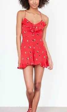 Urban Outfitters Kimchi Blue Red Floral Printed Open Back Romper Size 0