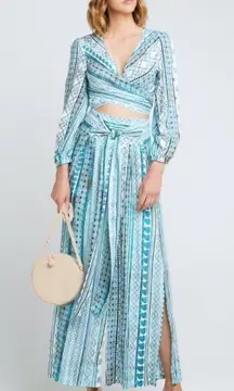 NWT ZHU Ulma Wrap Top Wide‎ Leg Pants Set Blue XS