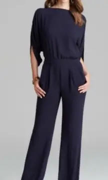 Diane von Furstenberg Lucy Jumpsuit Boatneck Dolman Sleeve Navy Blue Size 12