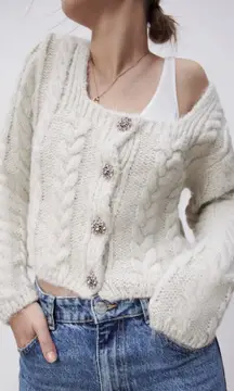 Zara cream Jewel button chunky cable knit cardigan
