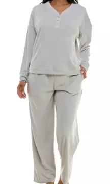 Roudelain Long Sleeve Ribbed Velour Pajama Set Grey Size M Soft Cozy