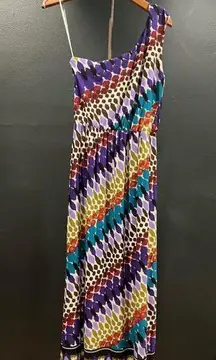 One Shoulder Cinch  Waist Pattern Maxi Dress