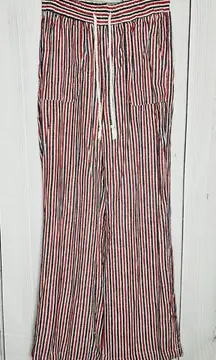 Indigo Rein Nautical Linen Blend Striped Pants Sz M Red White Blue Rope Belt