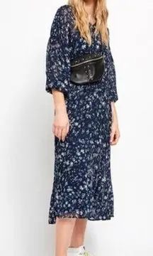 Free People EUC  Wallflower Navy Blue Floral Sheer Midi Dress Unlined XS