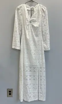En Creme Long Sleeve Lace White Maxi Dress - Large - NWT