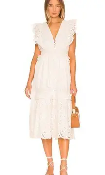 Cleobella  Cherie Eyelet Tiered Ruffle Midi Dress Ivory White Size Small