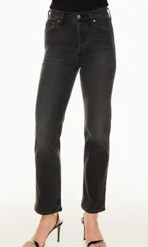 Aritzia Denim Forum The Arlo High Rise Straight Washed Black 28L Button Fly