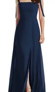 DESSY COLLECTION Dress Tie Chiffon Bridesmaid Gown Maxi Prom Navy Bridal SZ 4