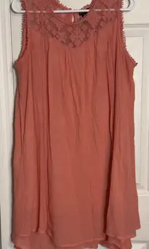 New Directions Petite Pink/Coral Dress, Sleeveless, Lace, Pom Poms, PXL