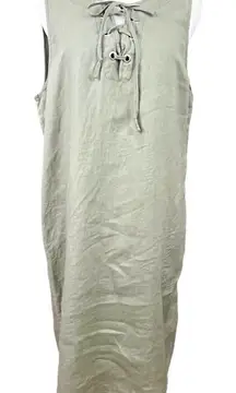 Adrienne Vittadini Neutral Gray/Green Linen Lace Front Dress L