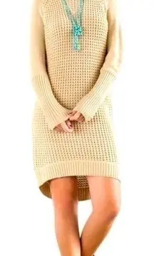 Francesca’s Quinn chunky shaker knit sweater dress tan taupe beige L