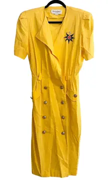 Danny & Nicole Yellow‎ Dress Double Breasted Button Front Nautical Vintage 90s