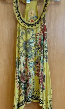 Desigual Yellow Floral Embroidered Racerback Tank Top Size Small
