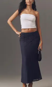 Anthropologie Maeve Dark Navy Blue Ruched Yoke Column Maxi Skirt