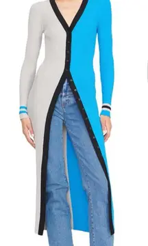 STAUD x Carolina Panthers Shoko Knit Sweater Dress Cardigan Blue Silver