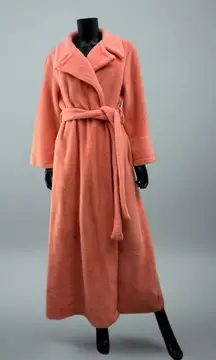 Vintage Sears Best coral plush robe 60s fuzzy belted lounge coat Medium
