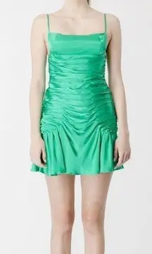 Bardot $139 Quinn Mini Ruched Dress Vivid Green Size Medium NWT