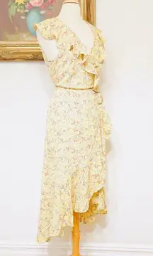 NEW Max Studio Yellow Floral Boho Midi Wrap Dress Summer Spring L Large NWT