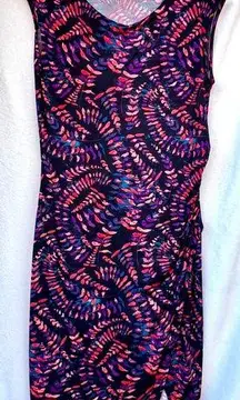 VERSE Dress w/Ruched Side, Black Multi-Colored Leaves, Poly spandex, Size L