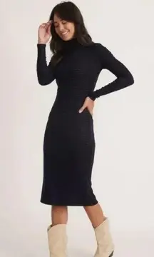 Marine Layer Lexi Rib Turtleneck Midi Dress in Navy Lurex Stripe Woman’s…
