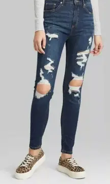NWT Womens Wild Fable Distressed Dark Rinse High Rise Skinny Jeans - Sz 0 (25”)