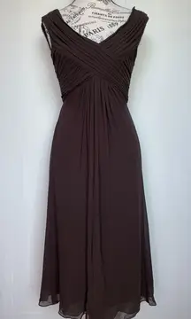 Tadashi chocolate brown silk chiffon V-neck midi dress size 2 XS extra small NWT