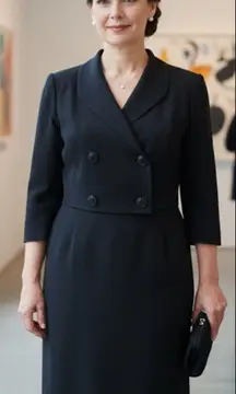 2 Pc Giovanna Ferragamo Vintage Blue Shift Dress & Crop 3/4 Sleeve Jacket M/6