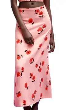 Zara Skirt Women XS Pink Linen Blend Floral Print Maxi Boho‎ Cottagecore Preppy
