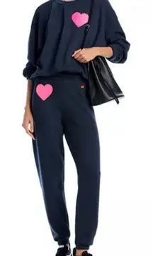 Aviator nation Charcoal Grey Glitter Heart Set Crewneck Sweatshirt Sweatpants